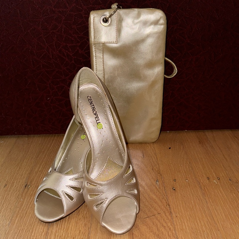 CENTROPELL GOLD SHOES AND MATCHING BAG
